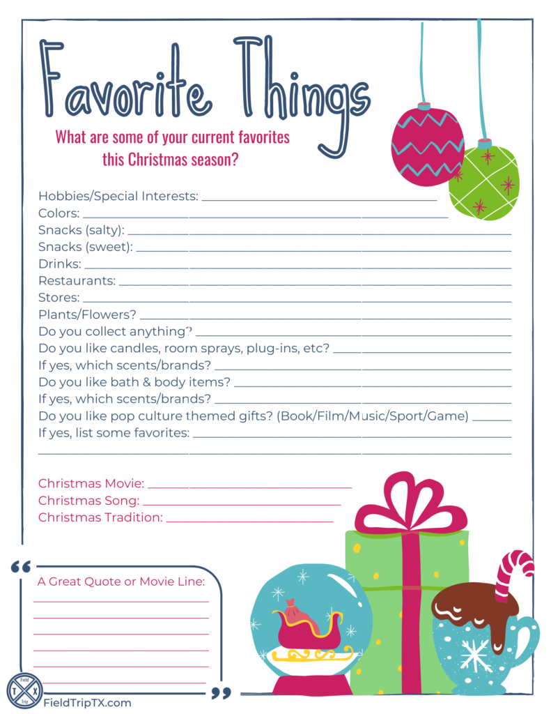 Favorite Things Christmas Questionnaire