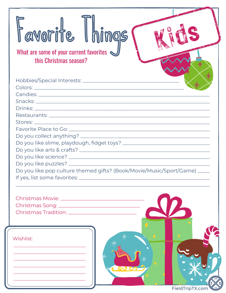 Favorite Things Christmas Questionnaire Kid Version