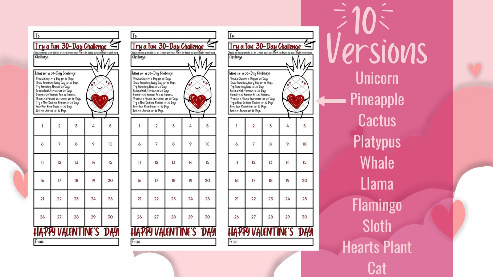 30-Day Challenge Valentines Printable - Field Trip Texas